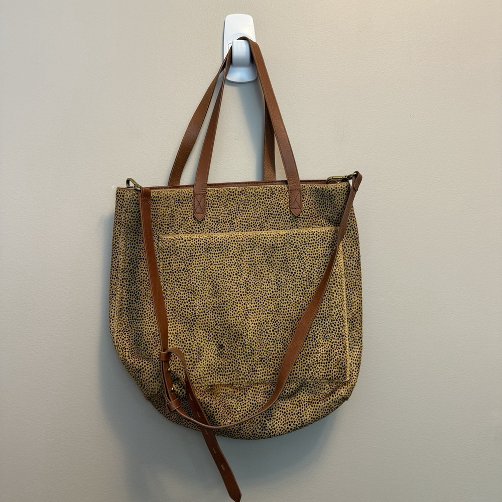 Madewell Medium Transport Gold Calf Hair Leather HandBagβ Tote Animal Print READ